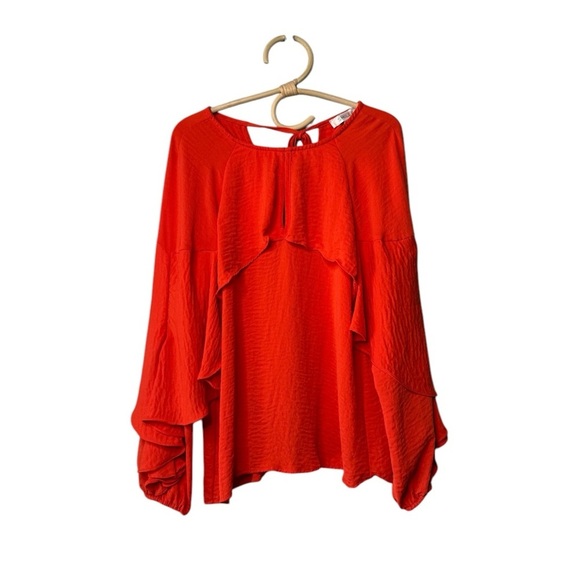 Shilla Exotic Cascade Top Crepe Flowing Ruffle Sleep LS Top in Orange Size Small - Picture 2 of 16